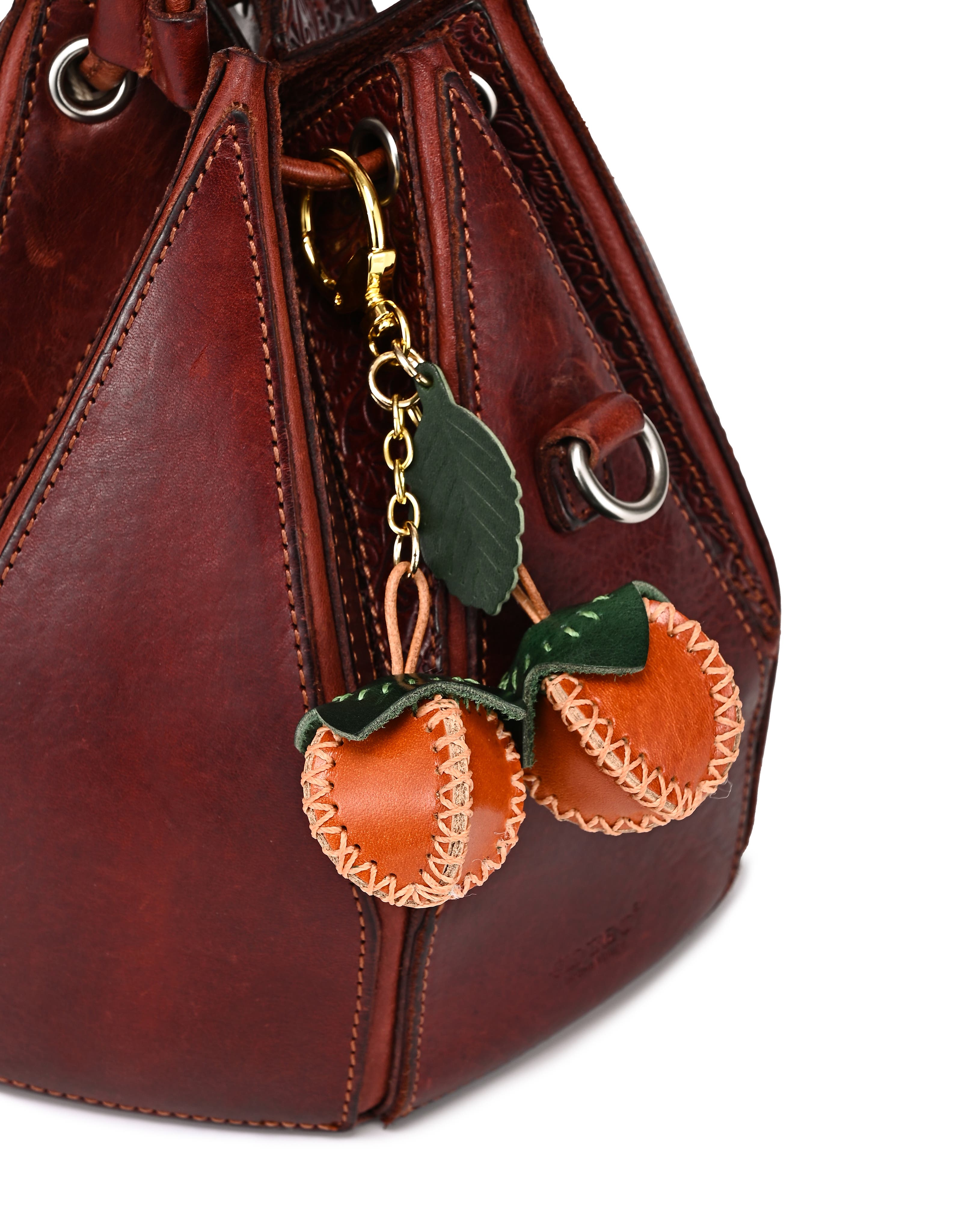 OLD TREND Simi Genuine Leather Mini Fruit Key Charm, Alternate, color, Caramel