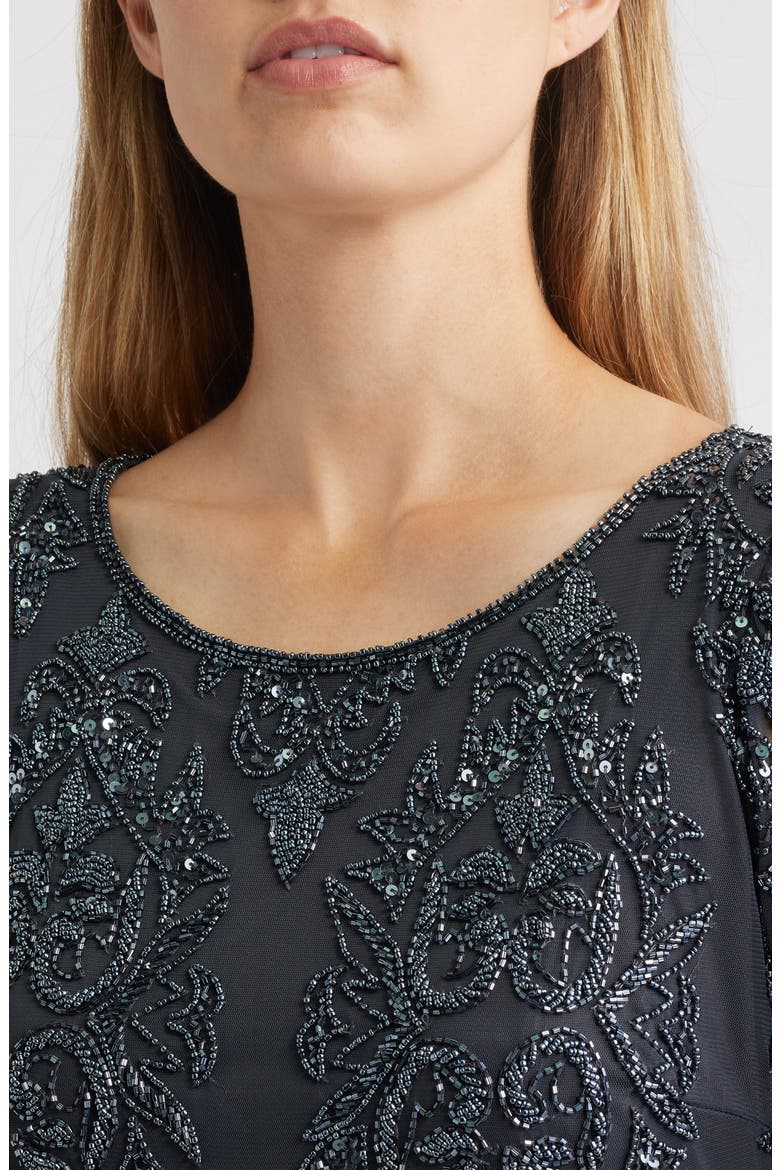 Beaded Cocktail Midi Dress, Alternate, color, SLATEDNU