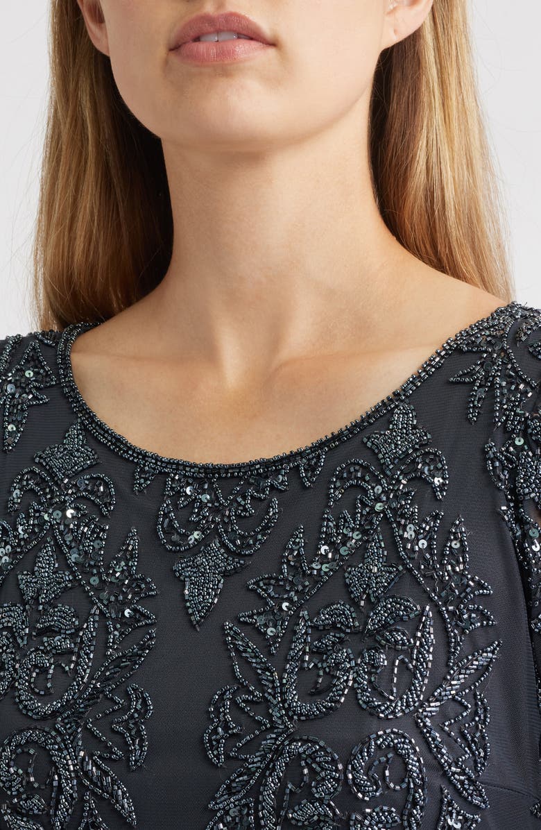 Pisarro Nights Beaded Cocktail Midi Dress, Alternate, color, Slate