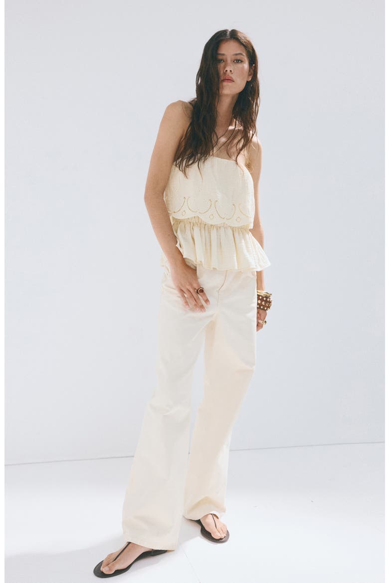 Maui Openwork Embroidered Strapless Gauze Peplum Top, Alternate, color, ECRU