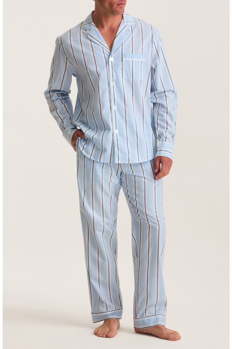 Classic Stripe Cotton Twill Pajamas, Main, color, BLUE