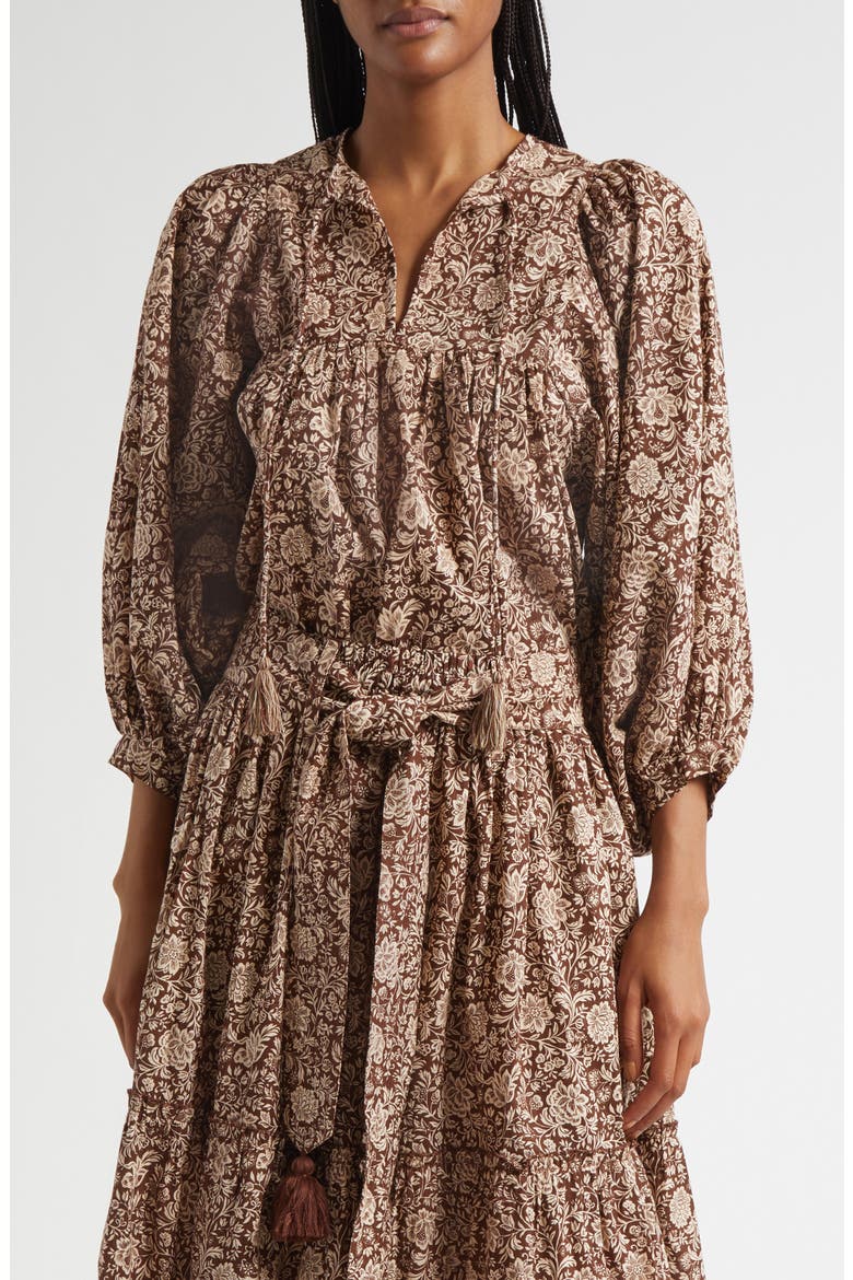 Charlie Print Tie Neck Blouse, Main, color, COCOA FLORAL