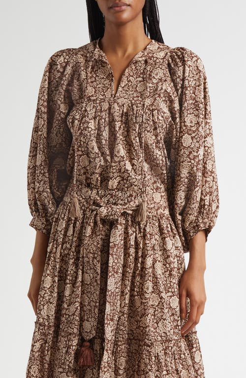 Mille Charlie Print Tie Neck Blouse In Brown