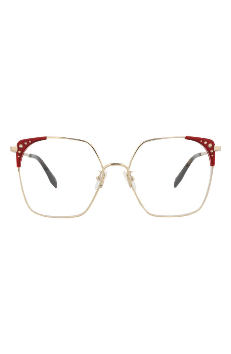 McQueen 56mm Square Optical Glasses, Main, color, Gold/ Orange Transparent