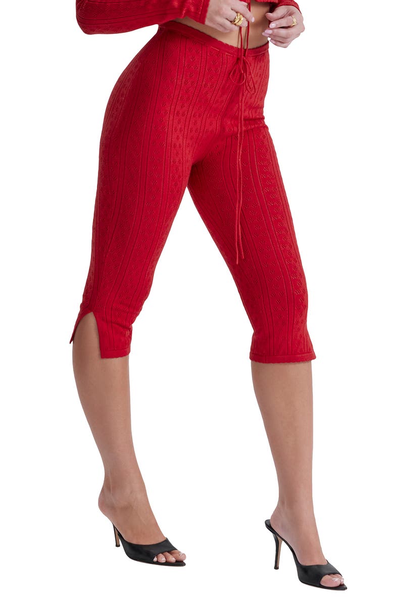 HOUSE OF CB Abigail Pointelle Drawstring Capri Pants, Alternate, color, Red Rose
