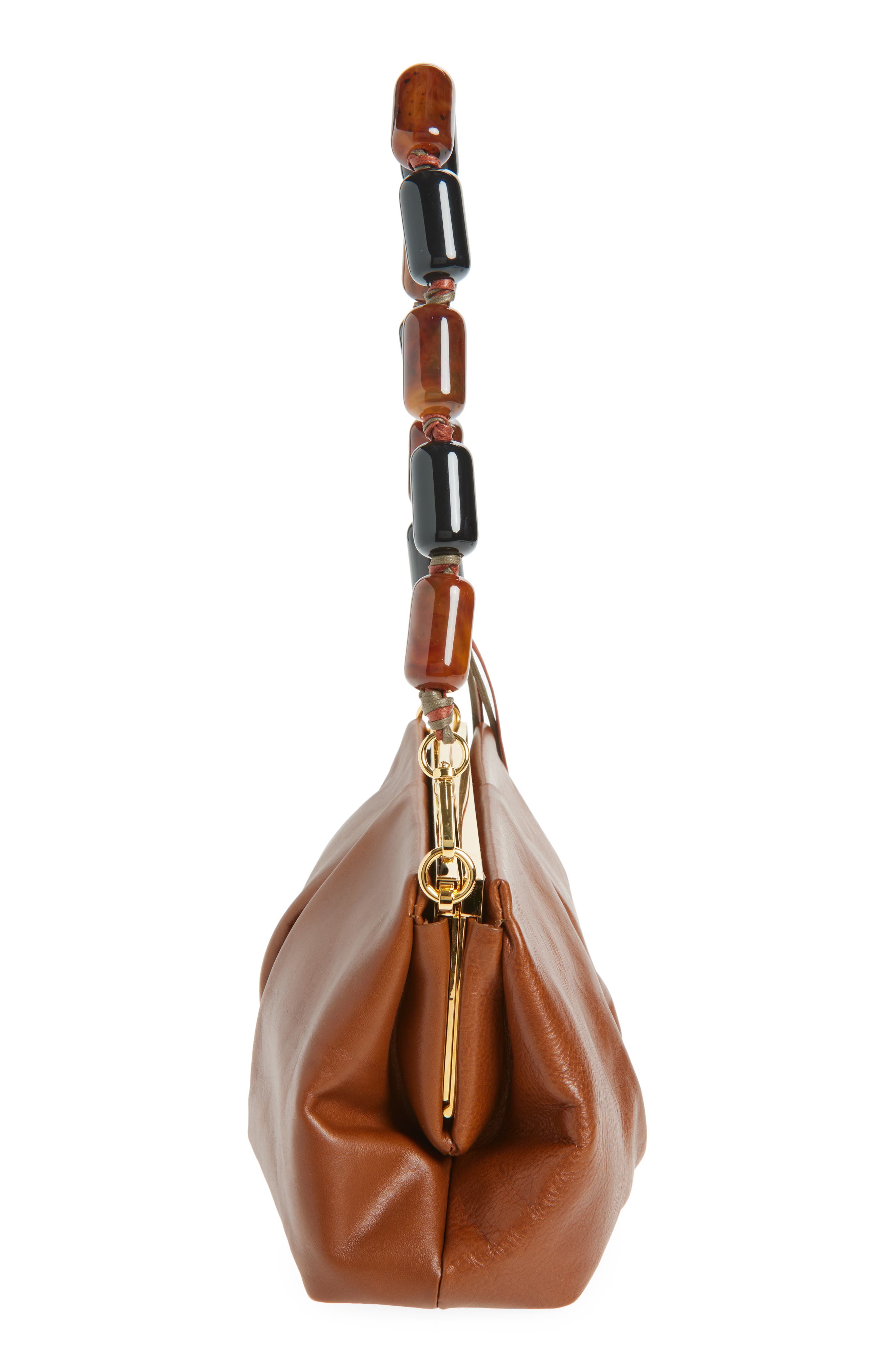 Dries Van Noten Pleated Leather Clutch, Alternate, color, Tan 712