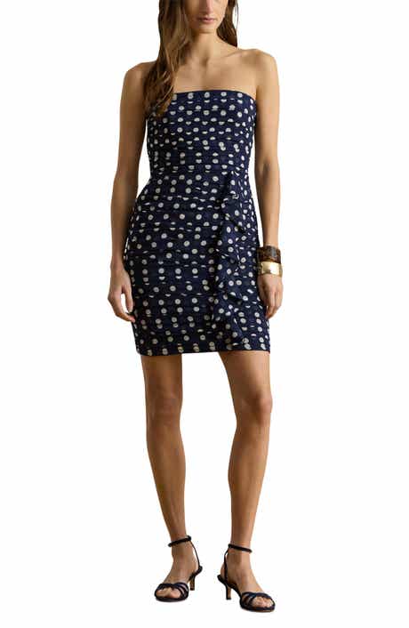 Ruched Polka Dot Strapless Cocktail Dress