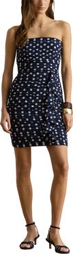 Lauren Ralph Lauren Ruched Polka Dot Strapless Cocktail Dress
