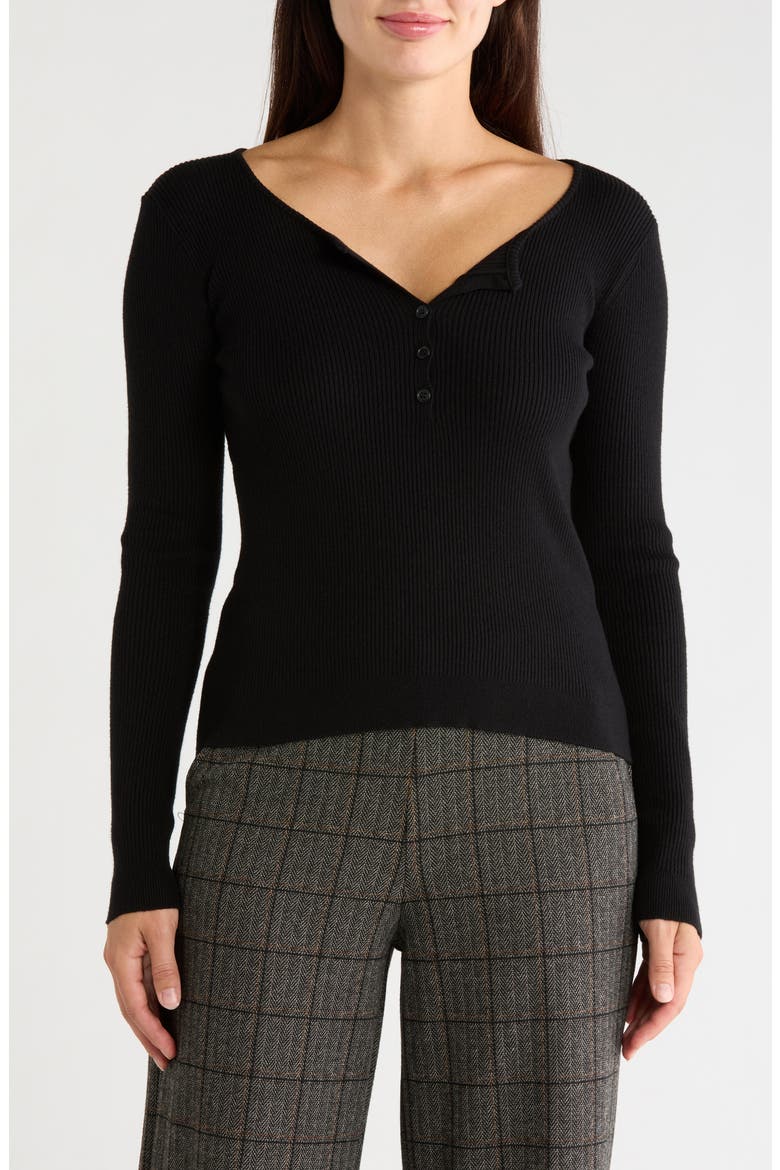 Ribbed Crop Henley Sweater, Main, color, BLACK-BLACK