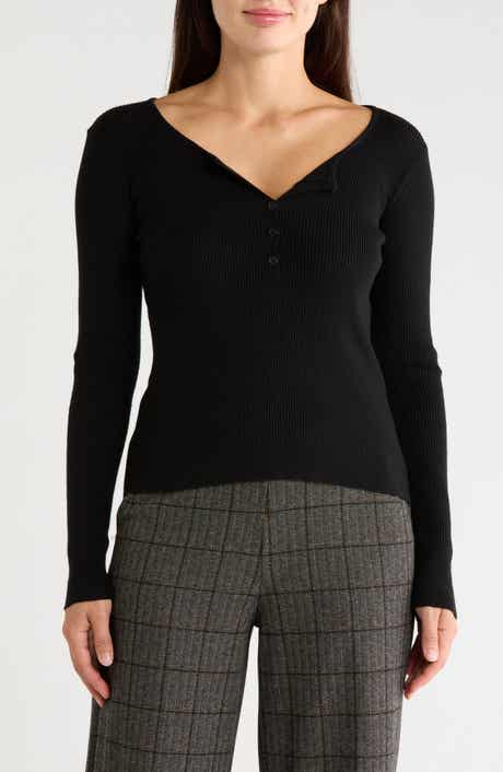 Ribbed Crop Henley Sweater