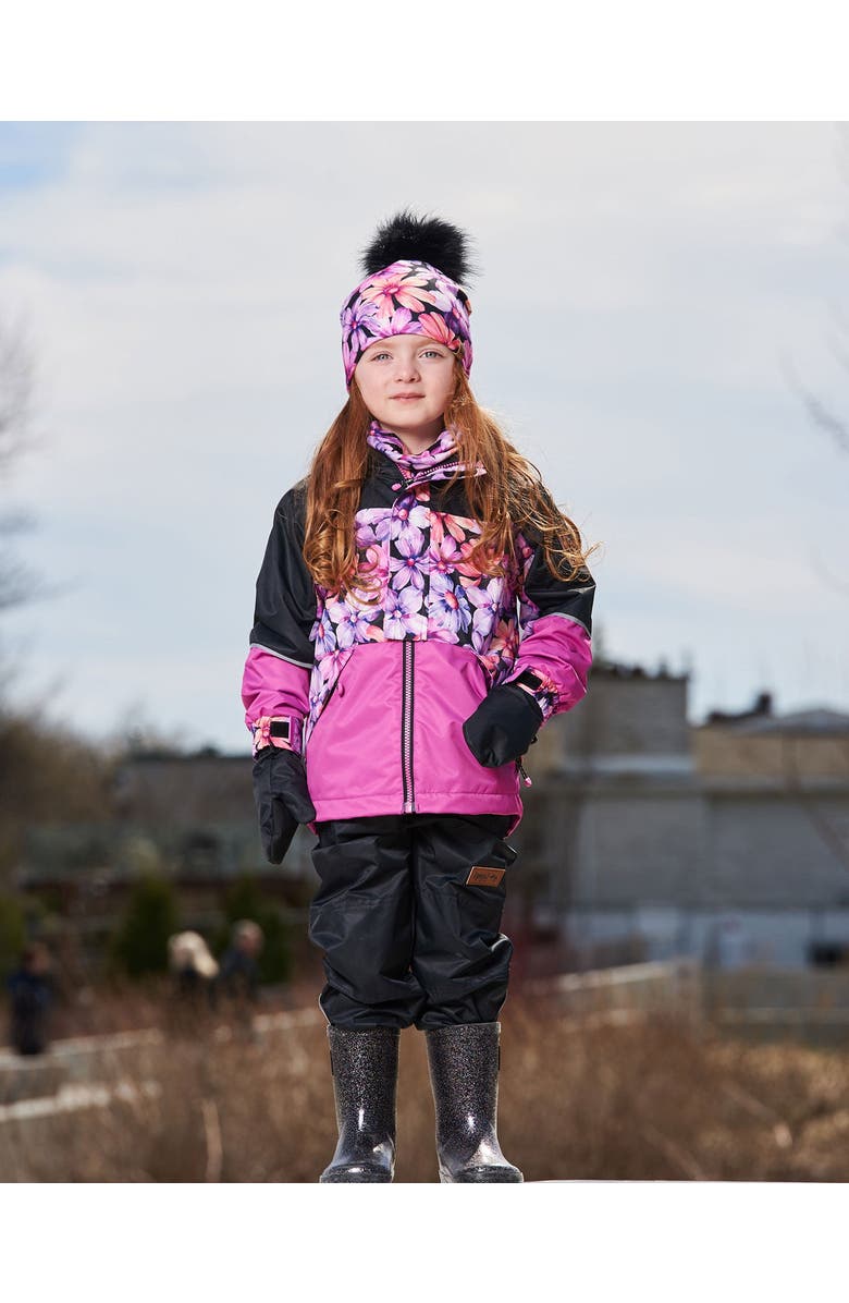 Deux par Deux Girl's Two-Piece Mid-Season Outerwear Set Black With Pink And Orange Flowers, Alternate, color, 