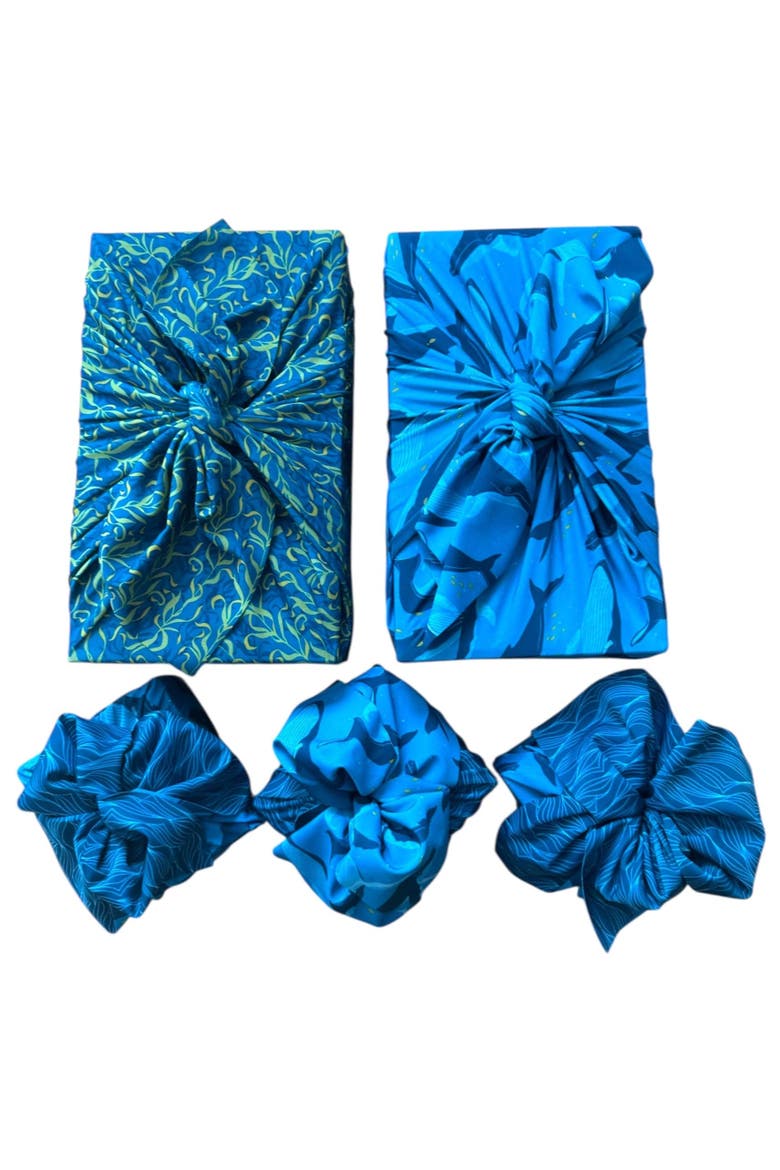 Assorted Set of 5 Reusable Cloth Furoshiki Gift Wrap, Main, color, Ocean Conservation