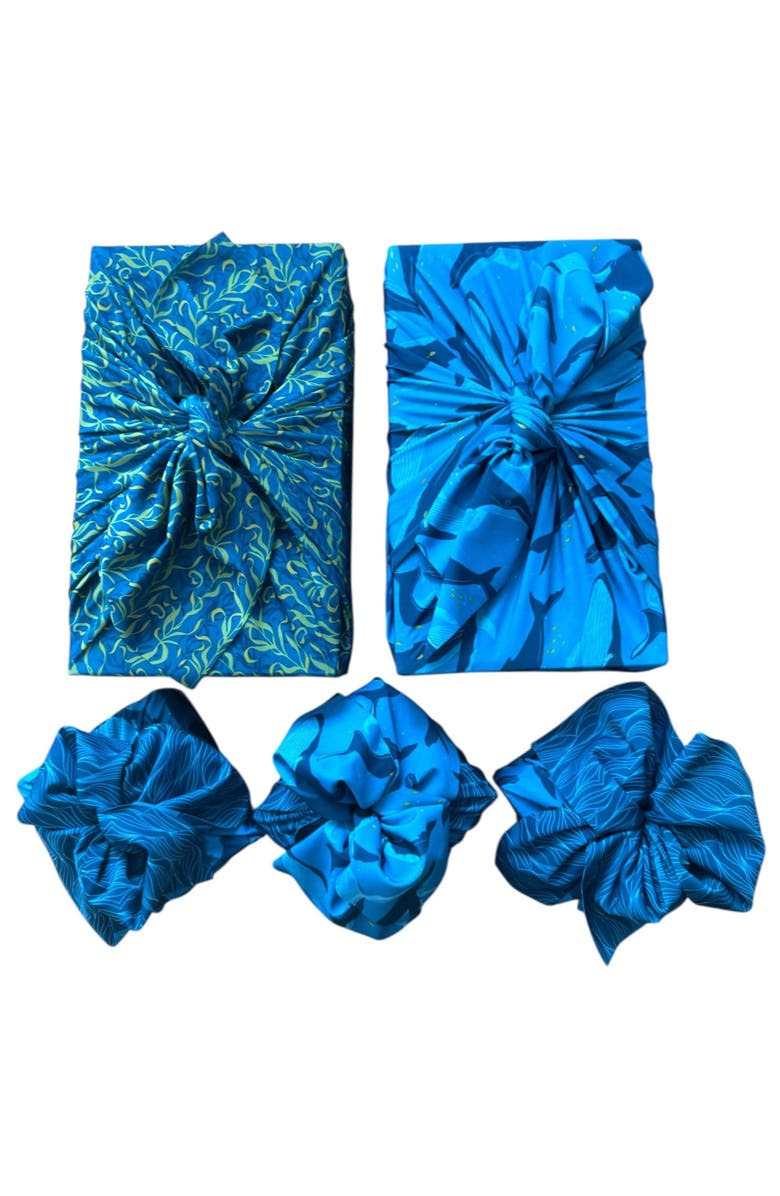 Shiki Wrap Assorted Set of 5 Reusable Cloth Furoshiki Gift Wrap, Main, color, Ocean Conservation