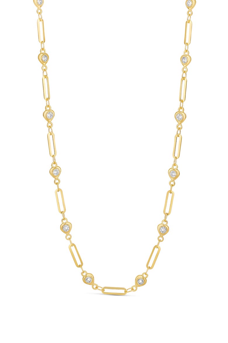 Heart Station Paper Clip Chain Necklace, Main, color, GOLD