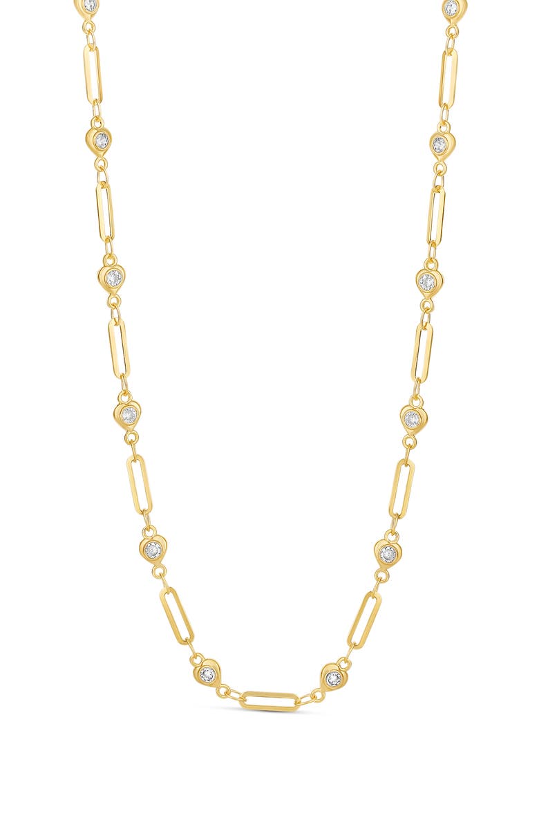 SHYMI Heart Station Paper Clip Chain Necklace, Main, color, Gold