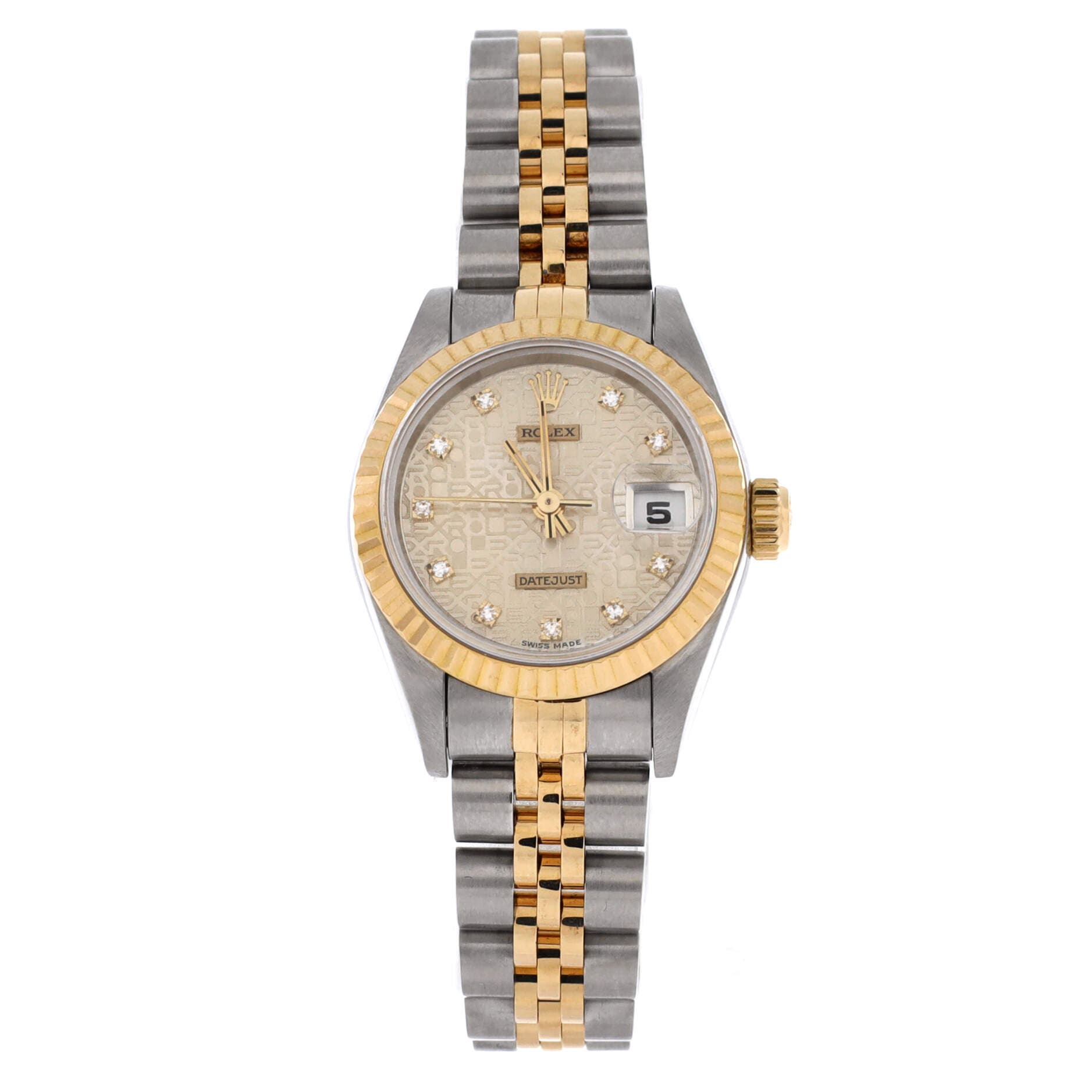 Oyster Perpetual Datejust Automatic Watch Stainless Steel and Yellow Gold with Diamond Markers 26, Main, color, Metallic Silver