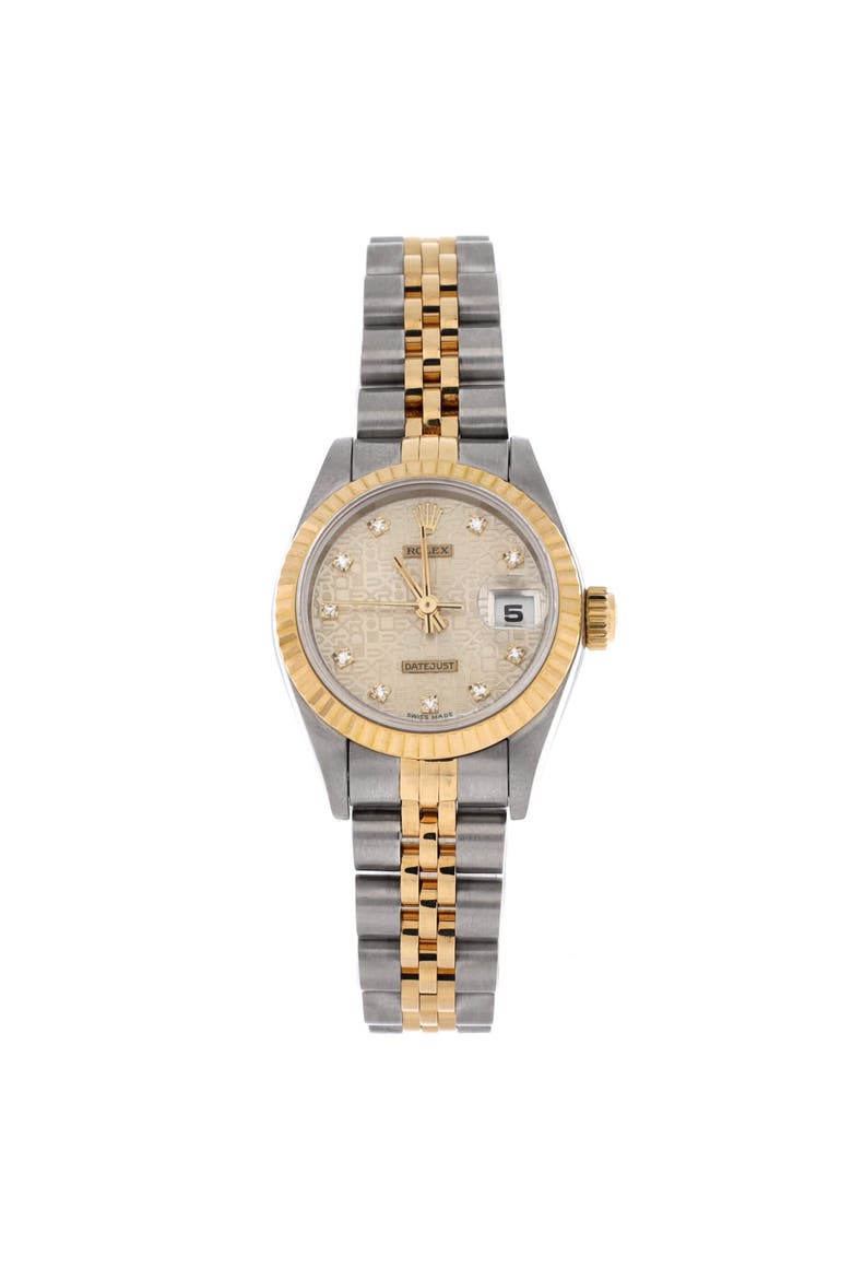 Oyster Perpetual Datejust Automatic Watch Stainless Steel and Yellow Gold with Diamond Markers 26, Main, color, Metallic Silver