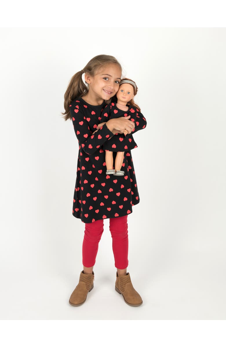 Leveret Girls Cotton Dress with Matching Doll Dress, Printed Design, Alternate, color, Hearts