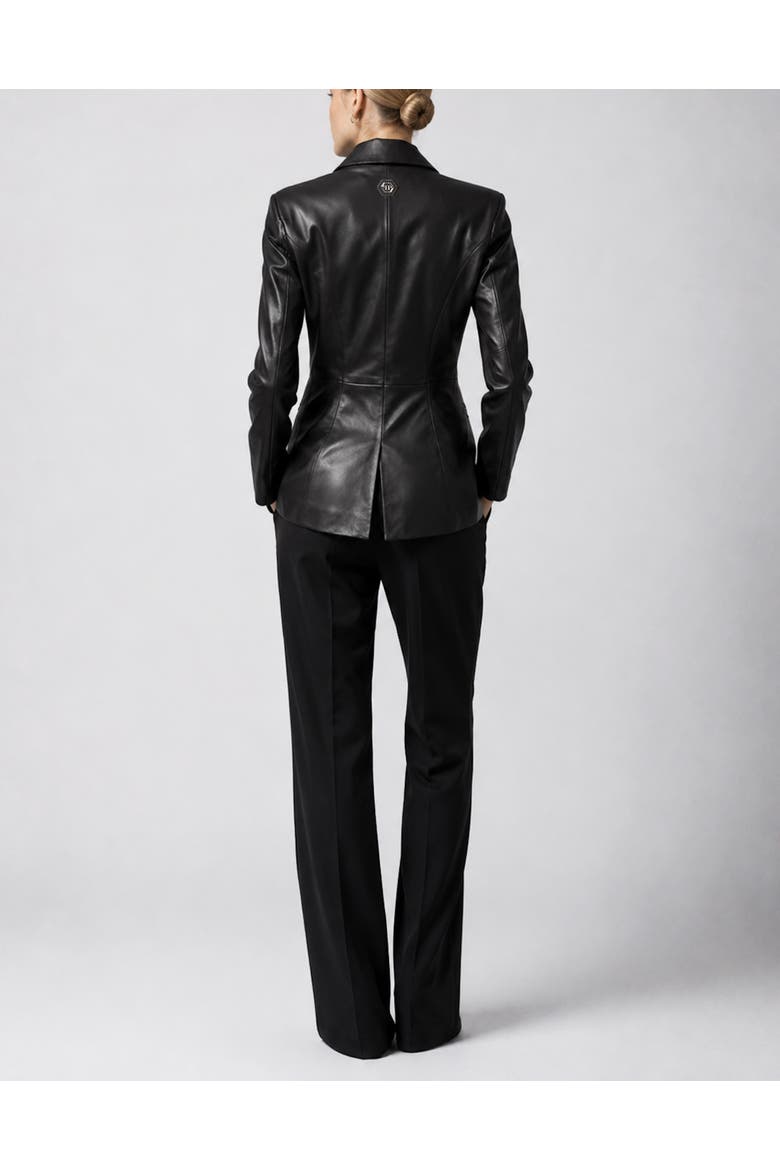 Fitted Leather Blazer Flower Women, Alternate, color, black
