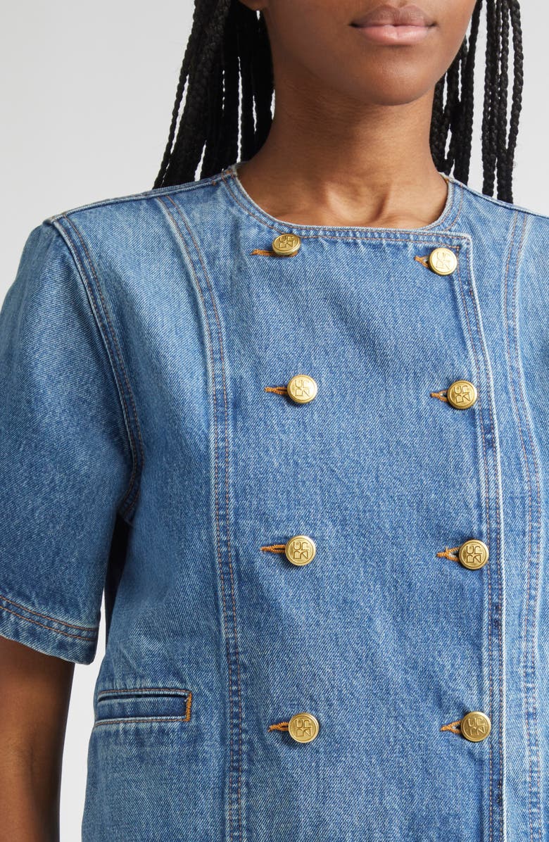 Ulla Johnson The Serge Double Breasted Denim Shirt, Alternate, color, Danube