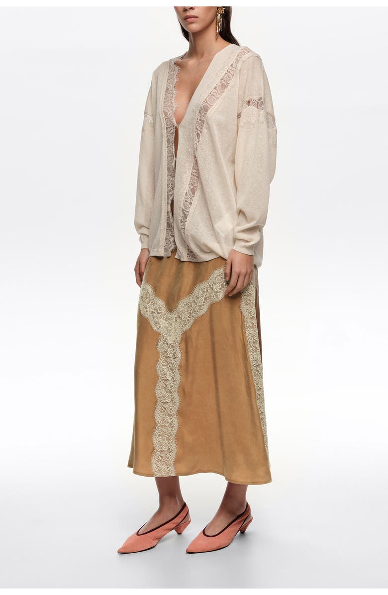 Bimba y Lola Lace-detailed flared skirt, Main, color, Toffee
