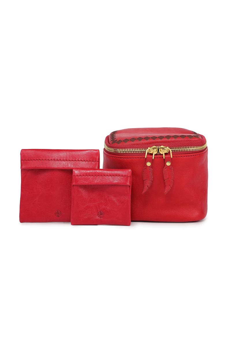 Celosia Genuine Leather Cube Jewelry Case, Main, color, Red