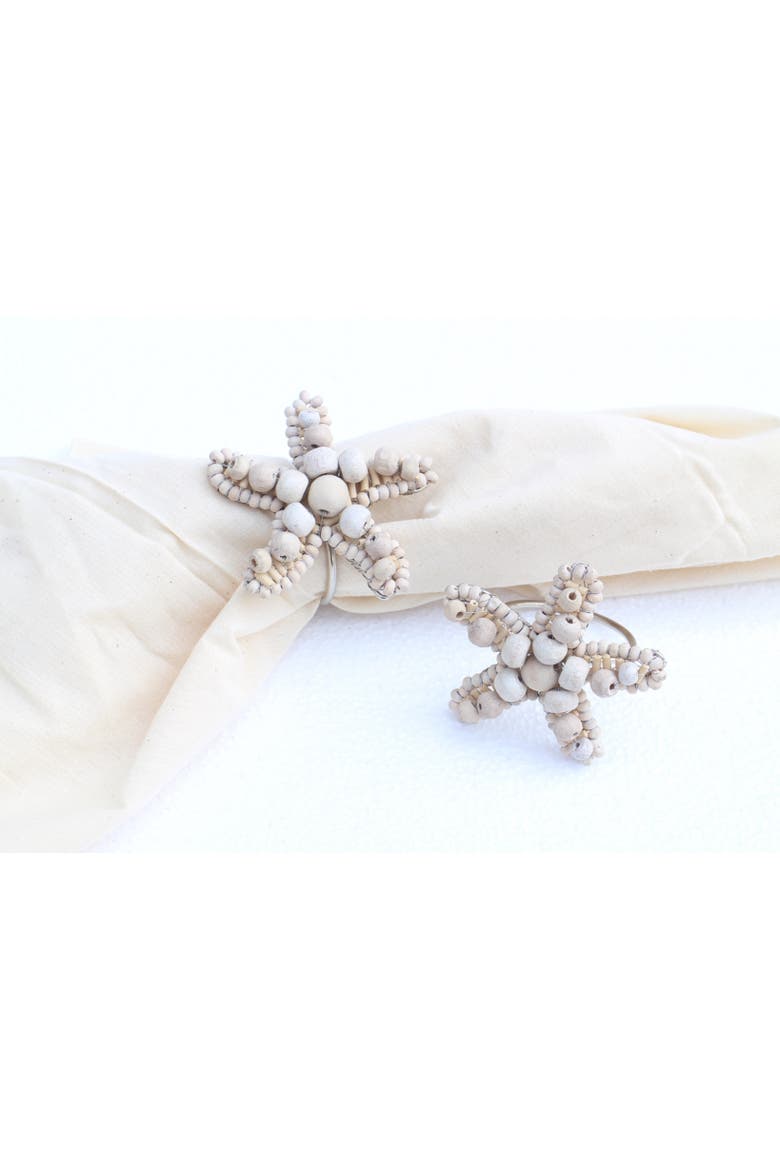 Starfish Napkin Ring Set of 4 - Wood and Metal, Alternate, color, Beige