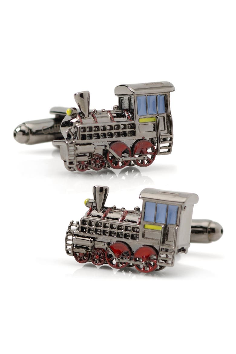 3D Steam Engine Cuff Links, Main, color, SILVER/ BLACK