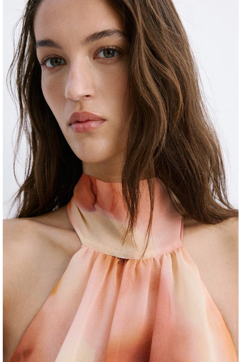 Abstract Print Halter Maxi Dress, Alternate, color, PEACH