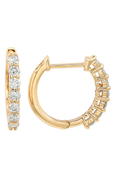 14K Yellow Gold Diamond Huggie Hoop Earrings