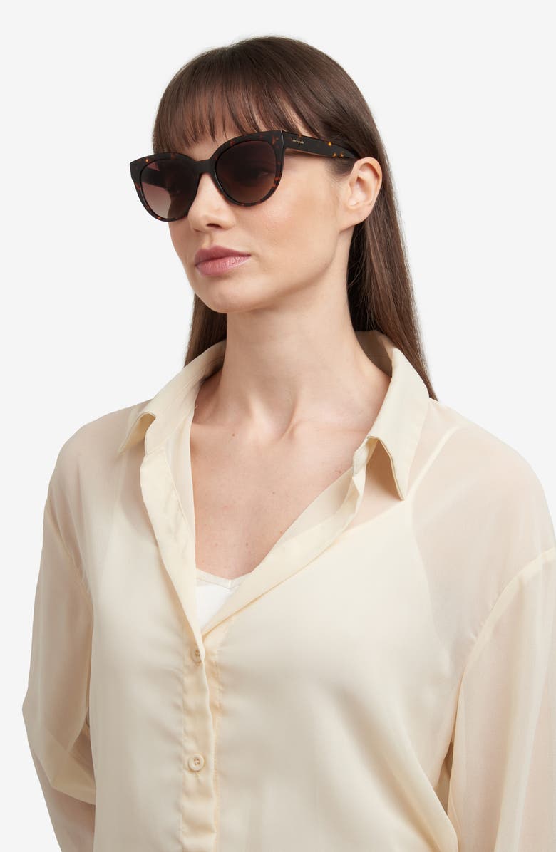 Kate Spade Javana 54mm Polarized Round Cat Eye Sunglasses, Alternate, color, Havana