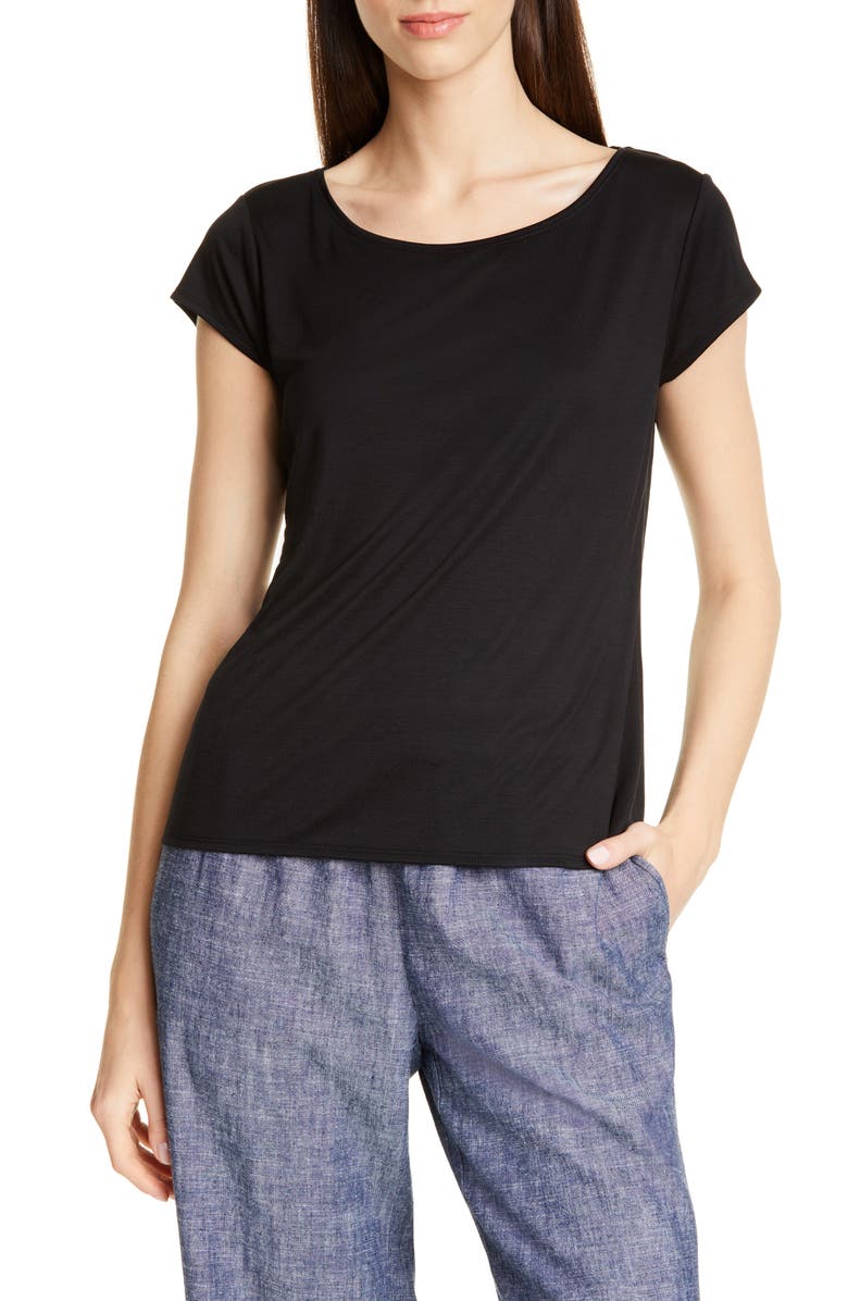 Eileen Fisher Scoop Neck Cap Sleeve Tee, Main, color, 