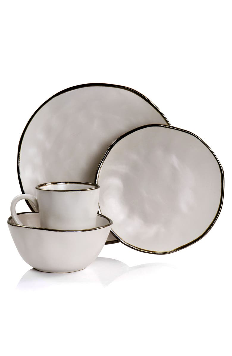 Elama Modern 16 Piece Stoneware Dinnerware Set, Alternate, color, White