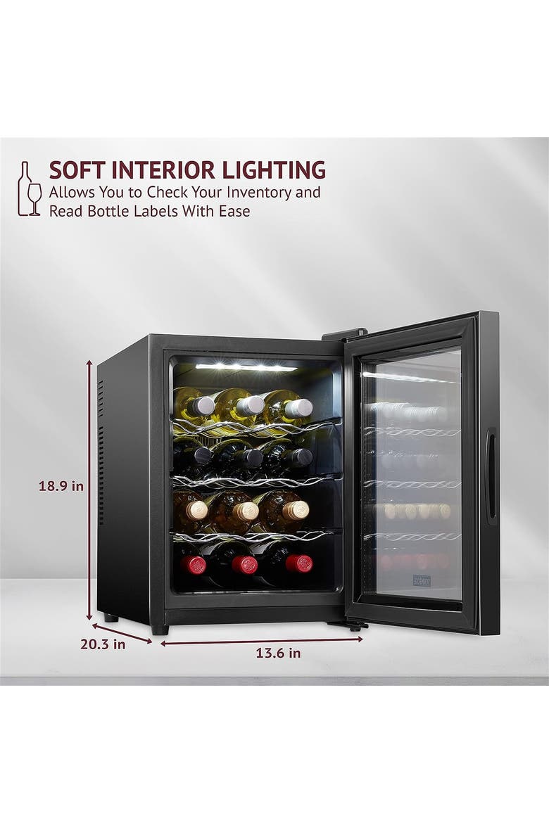 12 Bottle Thermoelectric Wine Cooler, Quiet Freestanding Wine Fridge, Alternate, color, Black