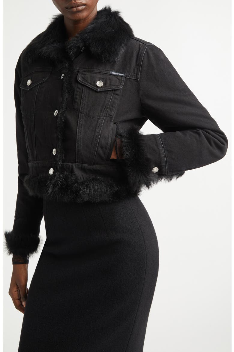 Genuine Shearling Trim Denim Jacket, Alternate, color, MULTICOLOR