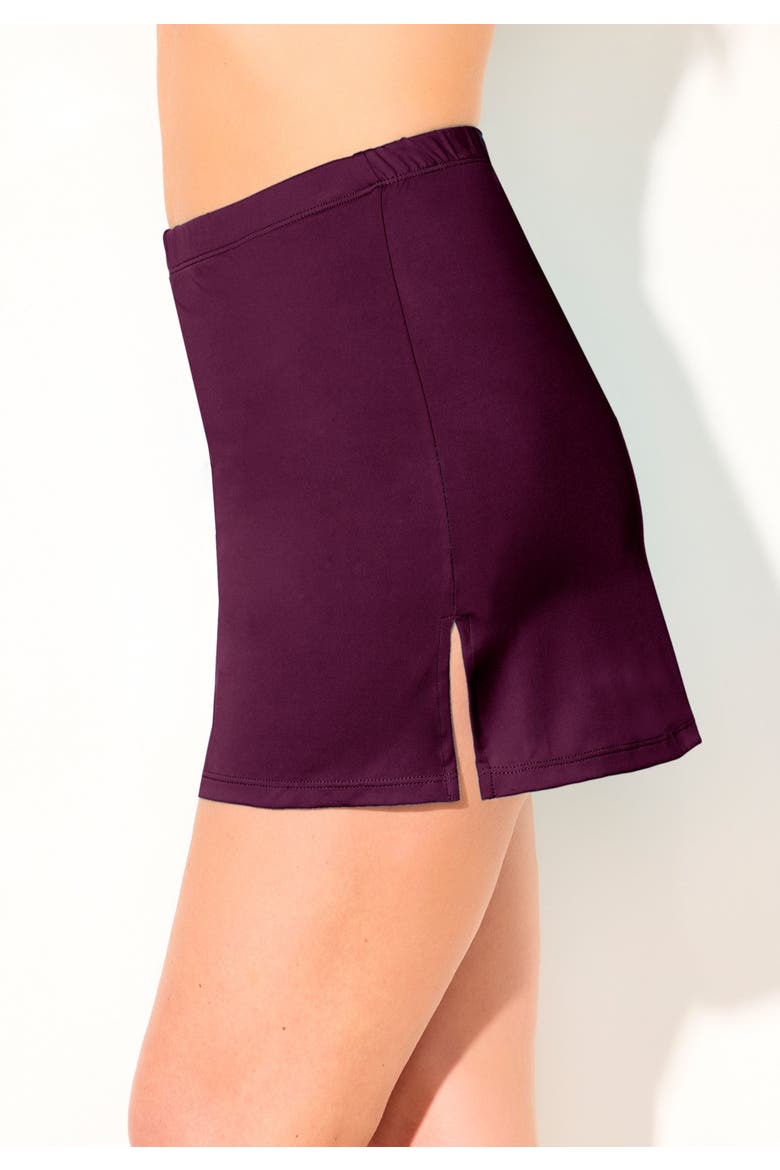 Side Slit Swim Skirt With Built In Brief, Alternate, color, Black Cherry