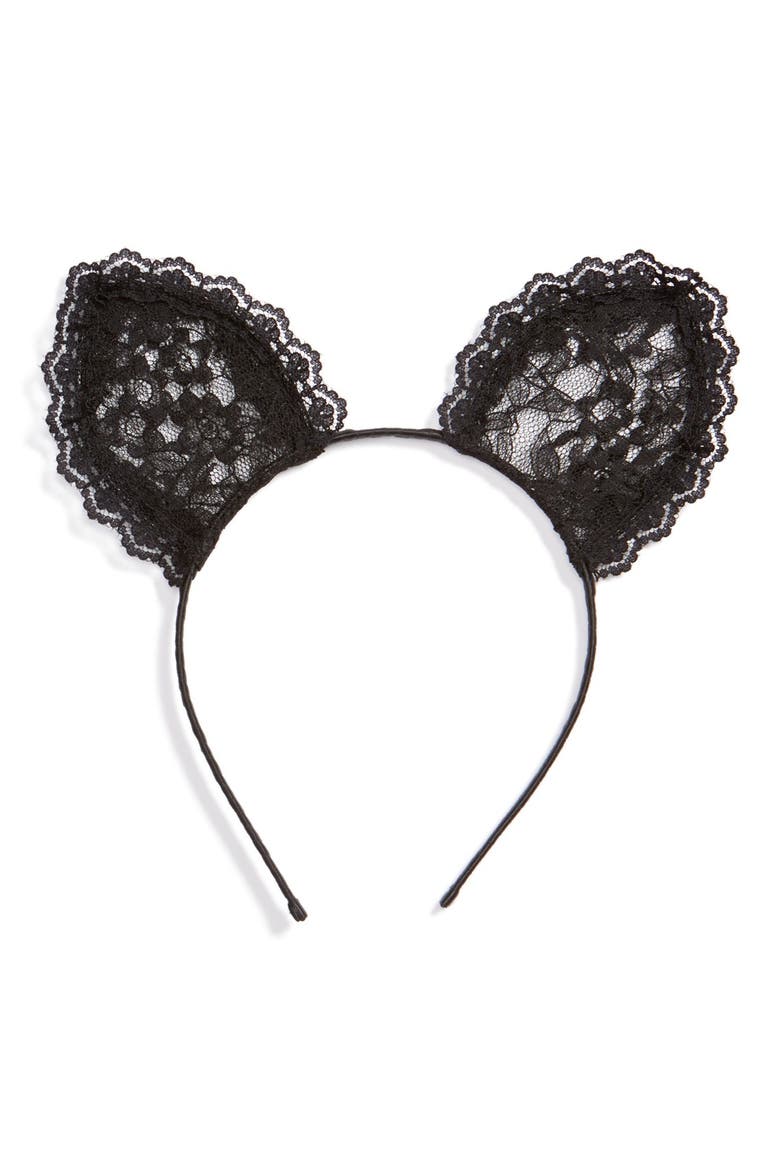 Lace Cat Ears Headband, Main, color, BLACK
