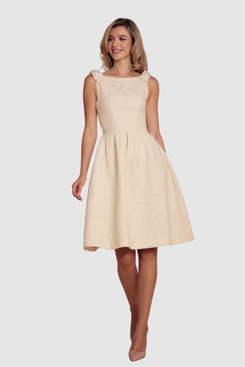 Orpheum Bow Detail Wool Tweed Dress