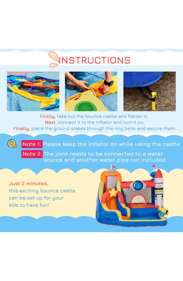 Outsunny 5-in-1 Inflatable Water Slide Kids Bounce House Space Theme, Alternate, color, Multi Color