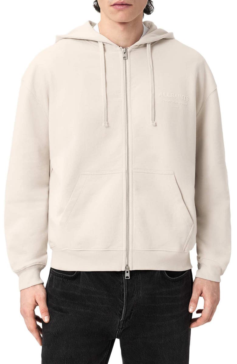 AllSaints Xander Cotton Zip-Up Hoodie, Main, color, Dusk White