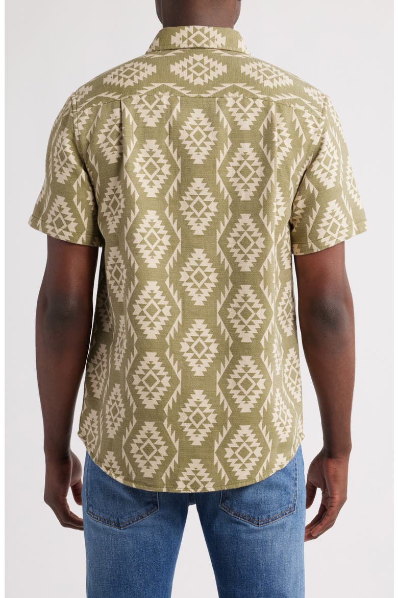 Gateway Print Short Sleeve Cotton Button-Up Shirt, Alternate, color, CASCADIA GREEN