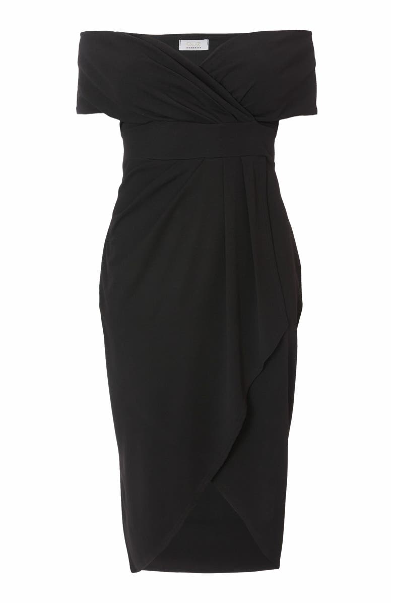 QUIZ Plus Size Scuba Crepe Bardot Wrap Midi Dress, Alternate, color, 