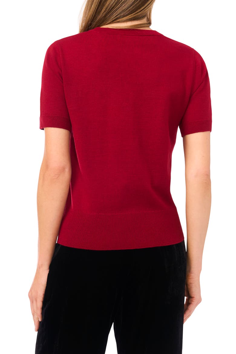 Nora Intarsia Rose Short Sleeve Sweater, Alternate, color, BRICK RED