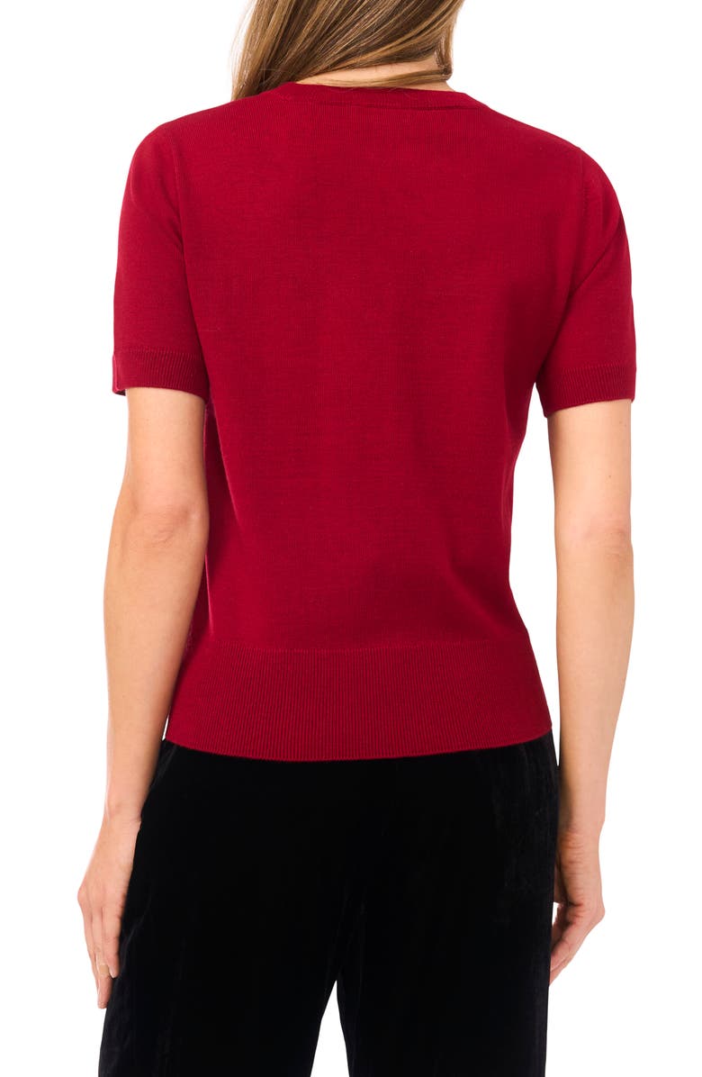 Ted Baker Nora Intarsia Rose Short Sleeve Sweater, Alternate, color, Brick Red