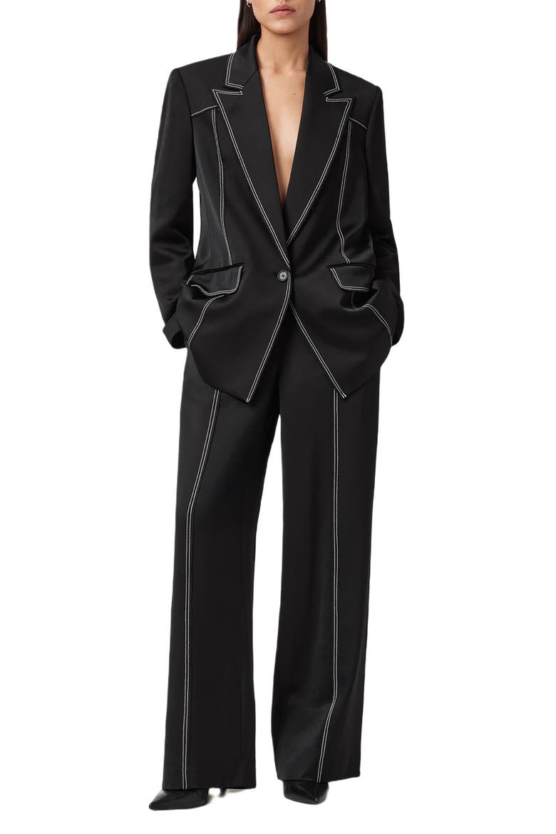 Theah Topstitch Wide Leg Pants, Alternate, color, BLACK