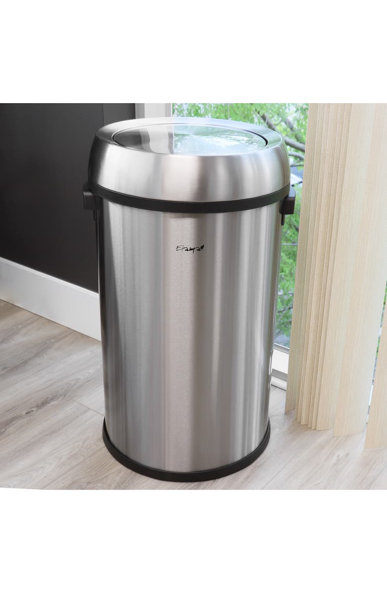 Elama Large 17 Gallon Swing Lid Stainless Steel Cylindrical Trash Bin, Alternate, color, Silver