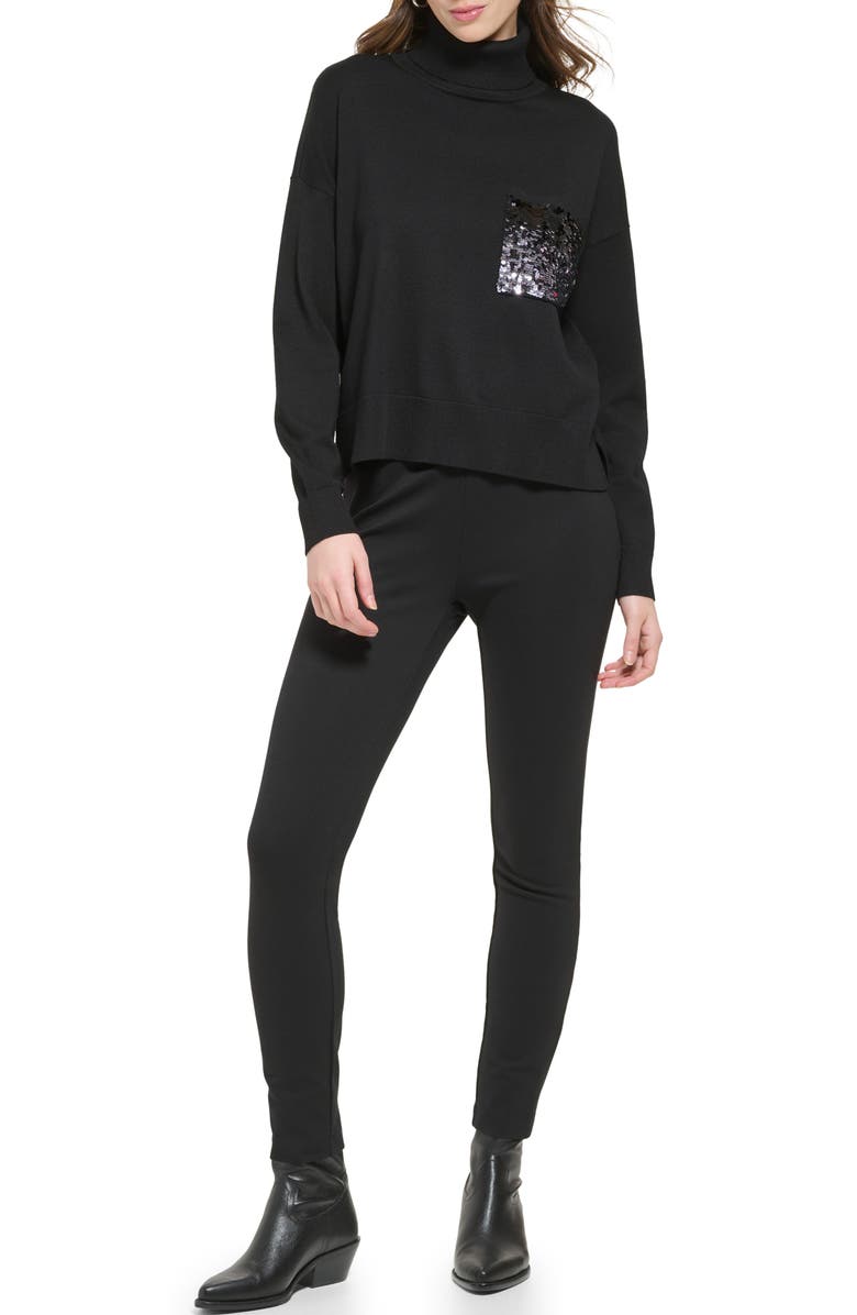 DKNY Ombré Sequin Pocket Long Sleeve Turtleneck Sweater, Alternate, color, 