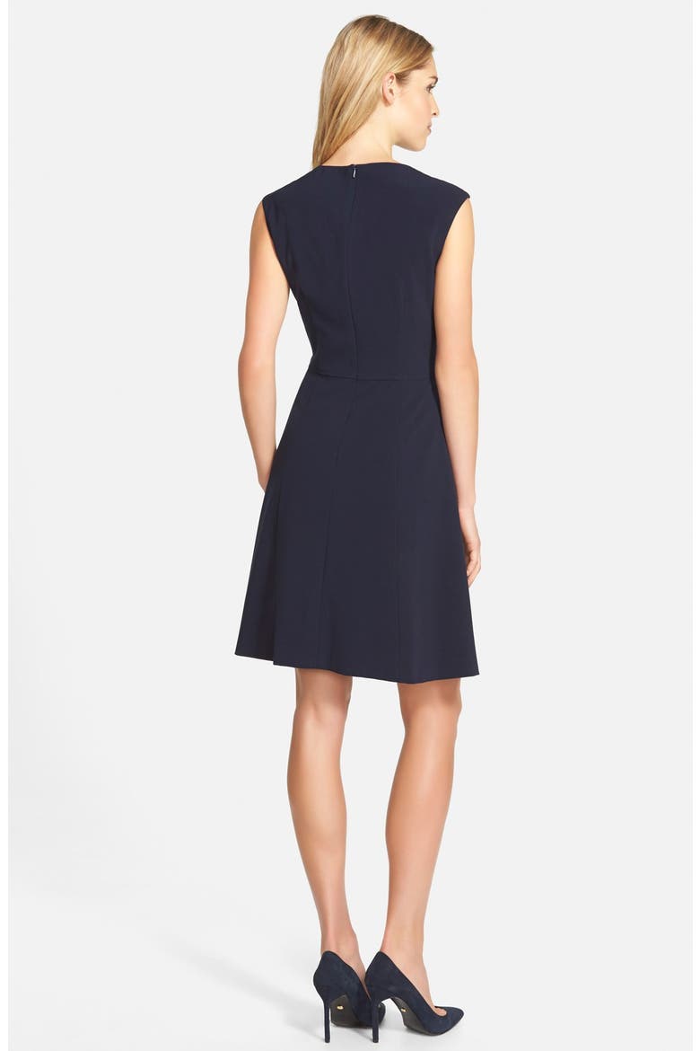 Embellished Bi-Stretch Fit & Flare Dress, Alternate, color, NAVY