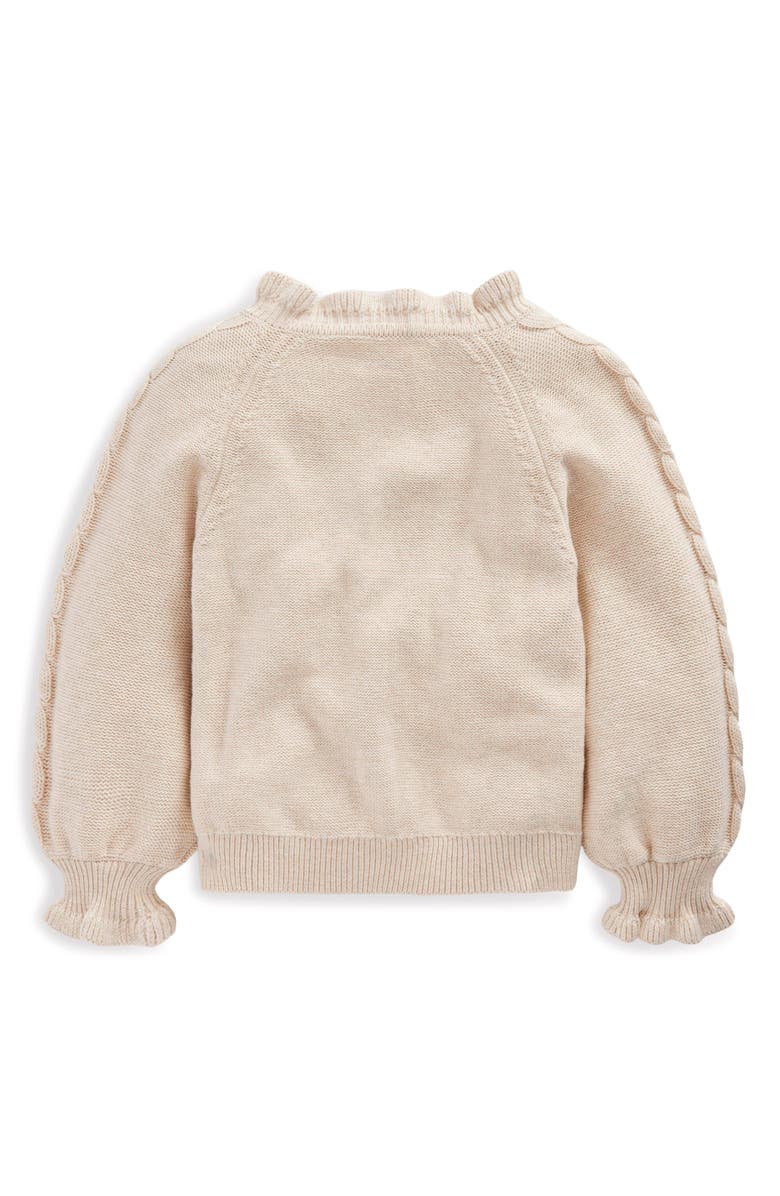 Mini Boden Kids' Floral Embroidered Cotton Cardigan, Alternate, color, Oatmeal Marl