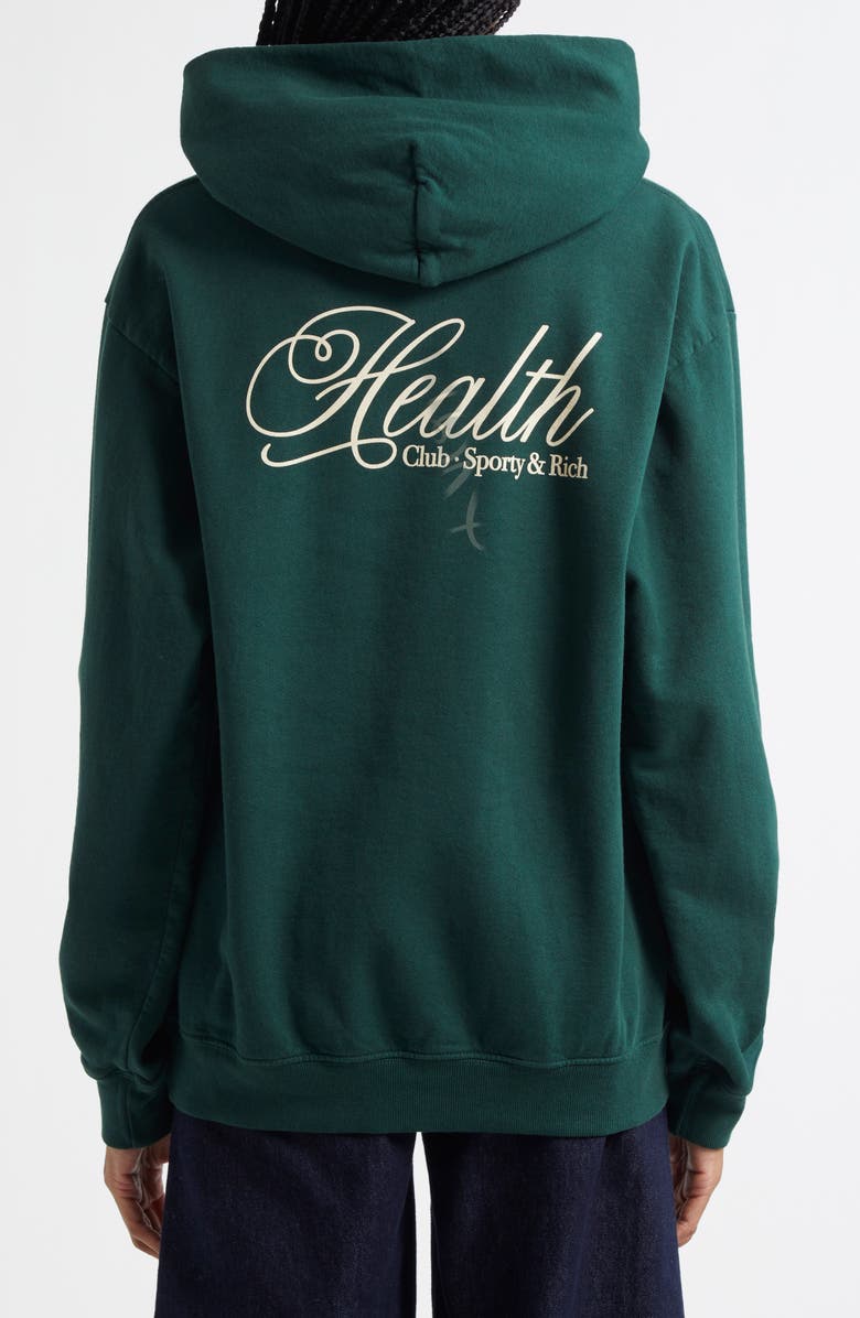 Sporty & Rich Health Script Oversize Cotton Fleece Graphic Hoodie, Alternate, color, Forest